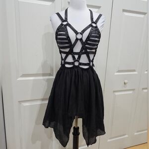 Dolls Kill Club Exx Dark Celestial Ringmaster Harness Festival Black Mini Dress